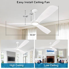 Depuley 60" Modern Ceiling Fan with Lights and Remote, Large Ceiling Fans Noiseless Reversible DC Motor for Patios/Living Room/Study/Gazebo Lighting, Timing, 3 Light Color Changeable-White - WS-FPZ41-18C-WH 3 | DEPULEY