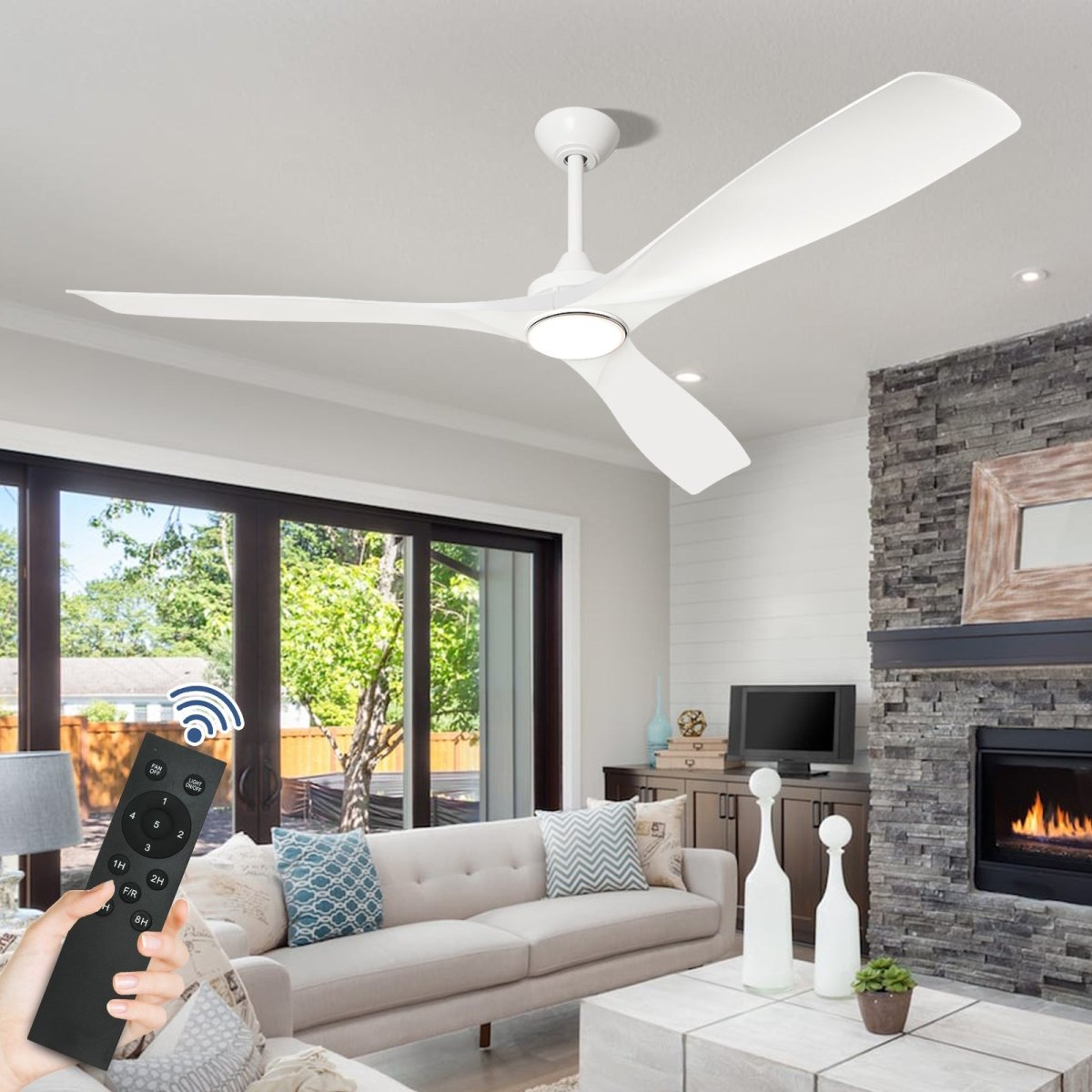 Depuley 60" Modern Ceiling Fan with Lights and Remote, Large Ceiling Fans Noiseless Reversible DC Motor for Patios/Living Room/Study/Gazebo Lighting, Timing, 3 Light Color Changeable-White - WS-FPZ41-18C-WH 1 | DEPULEY