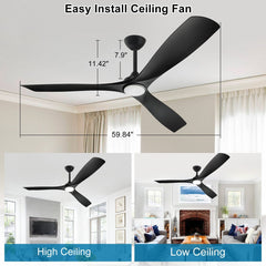 Depuley 60" Remote Ceiling Fan with Lights, Low Profile Modern Ceiling Fans, Noiseless Reversible DC Motor for Patios/Living Room/Study/Gazebo Lighting, Timing, 3 Light Color Changeable-Matte Black - WS-FPZ41-18C-BL 3 | DEPULEY
