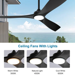 Depuley 60" Remote Ceiling Fan with Lights, Low Profile Modern Ceiling Fans, Noiseless Reversible DC Motor for Patios/Living Room/Study/Gazebo Lighting, Timing, 3 Light Color Changeable-Matte Black - WS-FPZ41-18C-BL 4 | DEPULEY