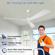 Depuley 60" White Flush Mount Remote Ceiling Fan No Light, Low Profile Modern Ceiling Fans Without Light, Noiseless Reversible DC Motor for Patios/Living Room/Study/Gazebo, Timing - WS-FPZ43-18B-WH 5 | DEPULEY