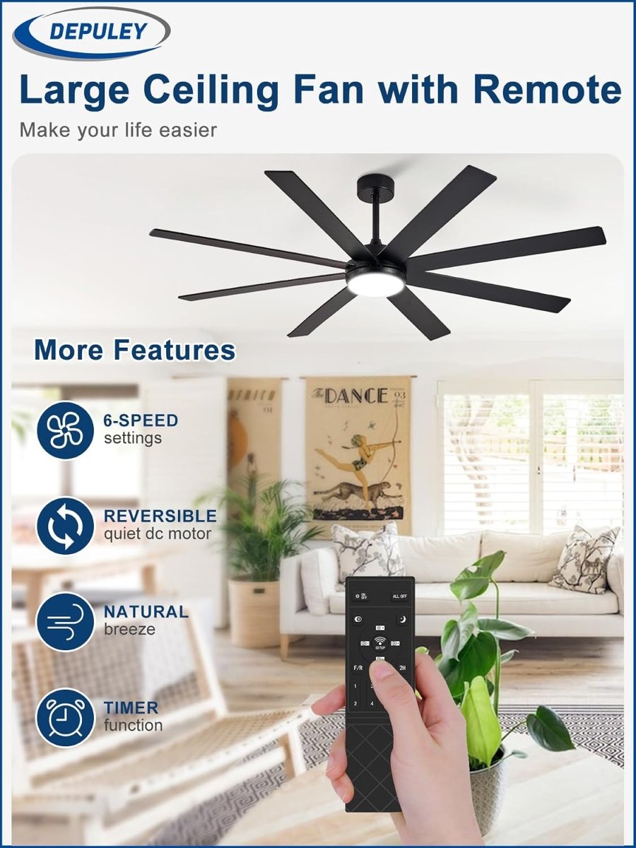 Depuley 66" Ceiling Fan with Dimmable Light – 8-Blade Black/Walnut, Remote & App Control - WS-FPZ197-66C-BK 3 | DEPULEY