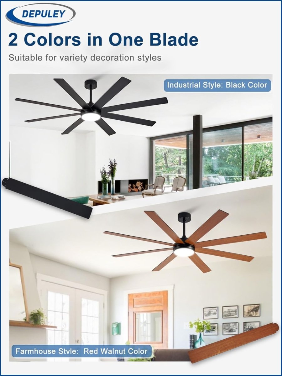 Depuley 66" Ceiling Fan with Dimmable Light – 8-Blade Black/Walnut, Remote & App Control - WS-FPZ197-66C-BK 2 | DEPULEY