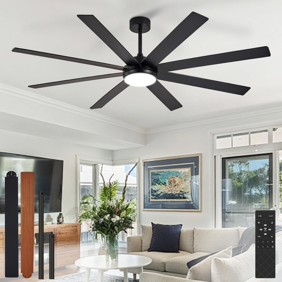Depuley 66" Ceiling Fan with Dimmable Light – 8-Blade Black/Walnut, Remote & App Control - WS-FPZ197-66C-BK 1 | DEPULEY
