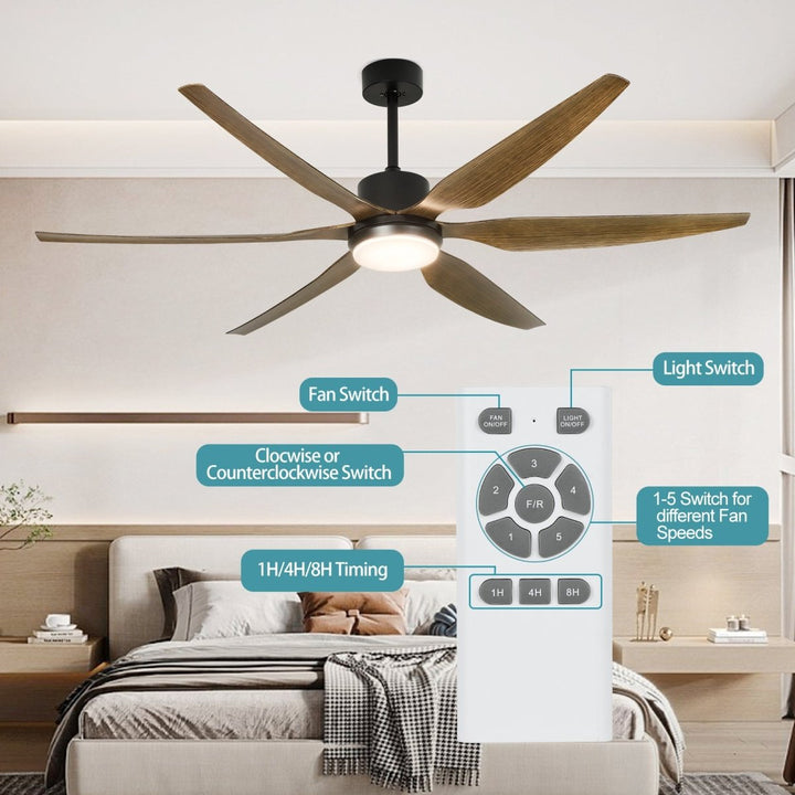 Depuley 66" Ceiling Fans with Lights Remote Control, Indoor Outdoor Black Ceiling Fan with 6 Blades, Dimmable Modern Room Fan for Patio Living Room, Summer House, Office, Reversible Quiet DC Motor - WS-FPZ32-12B 5 | DEPULEY