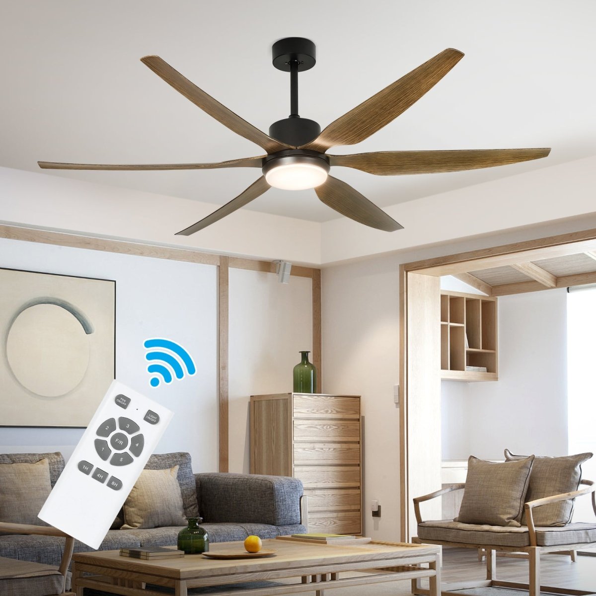Depuley 66" Ceiling Fans with Lights Remote Control, Indoor Outdoor Black Ceiling Fan with 6 Blades, Dimmable Modern Room Fan for Patio Living Room, Summer House, Office, Reversible Quiet DC Motor - WS-FPZ32-12B 1 | DEPULEY