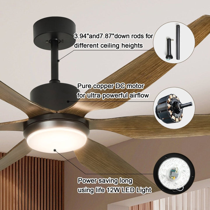 Depuley 66" Ceiling Fans with Lights Remote Control, Indoor Outdoor Black Ceiling Fan with 6 Blades, Dimmable Modern Room Fan for Patio Living Room, Summer House, Office, Reversible Quiet DC Motor - WS-FPZ32-12B 4 | DEPULEY
