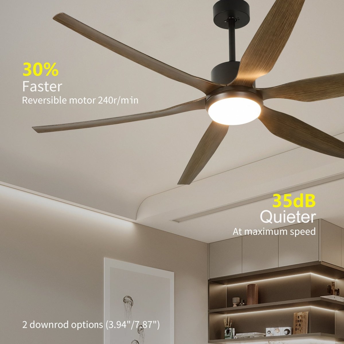 Depuley 66" Ceiling Fans with Lights Remote Control, Indoor Outdoor Black Ceiling Fan with 6 Blades, Dimmable Modern Room Fan for Patio Living Room, Summer House, Office, Reversible Quiet DC Motor - WS-FPZ32-12B 2 | DEPULEY