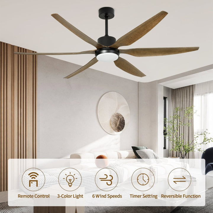 Depuley 66" Ceiling Fans with Lights Remote Control, Indoor Outdoor Black Ceiling Fan with 6 Blades, Dimmable Modern Room Fan for Patio Living Room, Summer House, Office, Reversible Quiet DC Motor - WS-FPZ32-12B 9 | DEPULEY