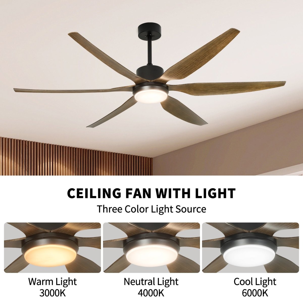 Depuley 66" Ceiling Fans with Lights Remote Control, Indoor Outdoor Black Ceiling Fan with 6 Blades, Dimmable Modern Room Fan for Patio Living Room, Summer House, Office, Reversible Quiet DC Motor - WS-FPZ32-12B 3 | DEPULEY