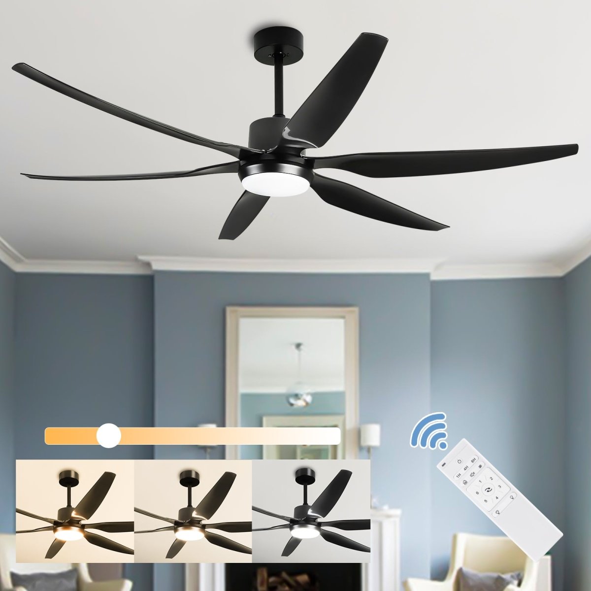 Depuley 66 Inch Black Ceiling Fans with Lights Remote Control, 6 Blade Modern Ceiling Fan with Dimmble LED Lights, Indoor and Outdoor for Patio, Living Room, Bedroom, Office, Reversible Quiet DC Motor - WS-FPZ32-12B-BK 2 | DEPULEY