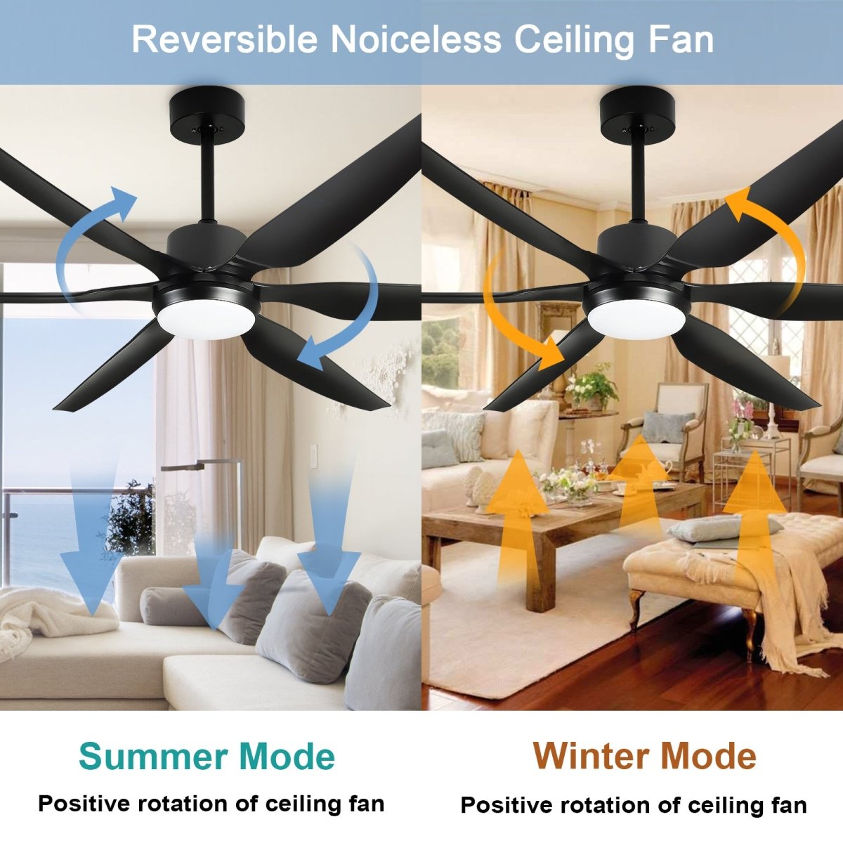 Depuley 66 Inch Black Ceiling Fans with Lights Remote Control, 6 Blade Modern Ceiling Fan with Dimmble LED Lights, Indoor and Outdoor for Patio, Living Room, Bedroom, Office, Reversible Quiet DC Motor - WS-FPZ32-12B-BK 3 | DEPULEY