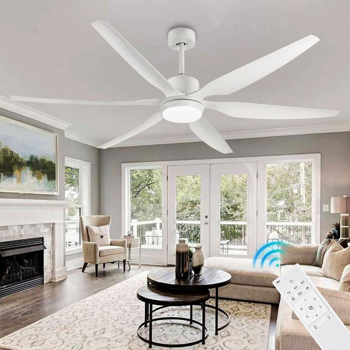 Depuley 66 Inch White Ceiling Fans with Lights Remote Control, 6 Blade Modern Ceiling Fan with Dimmble LED Lights, Indoor and Outdoor for Patio, Living Room, Bedroom, Office, Reversible Quiet DC Motor - WS-FPZ32-12B-WH 1 | DEPULEY