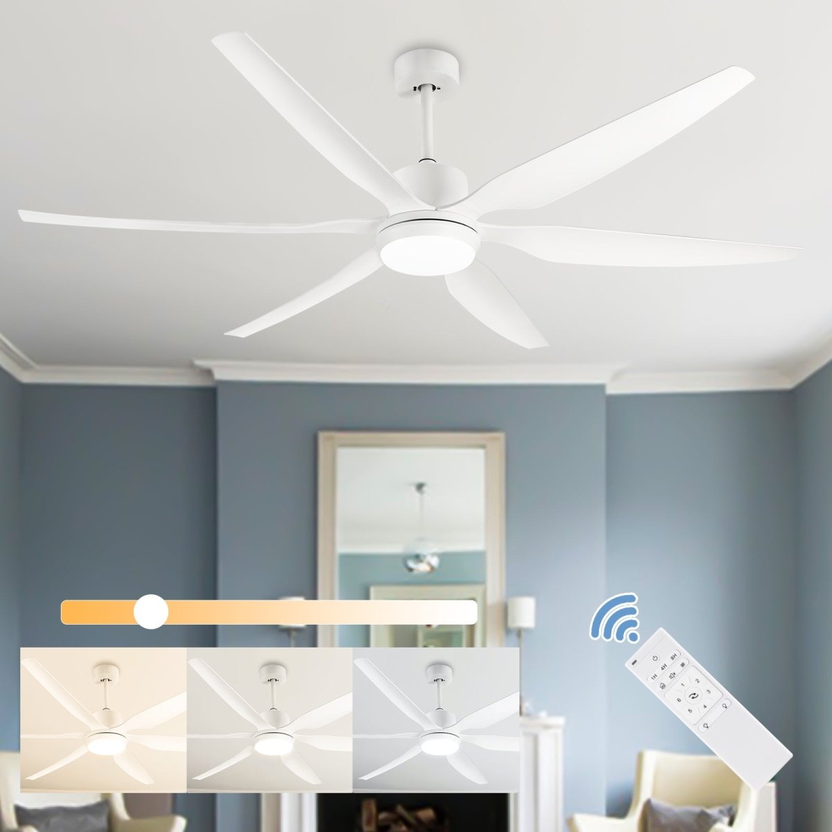 Depuley 66 Inch White Ceiling Fans with Lights Remote Control, 6 Blade Modern Ceiling Fan with Dimmble LED Lights, Indoor and Outdoor for Patio, Living Room, Bedroom, Office, Reversible Quiet DC Motor - WS-FPZ32-12B-WH 2 | DEPULEY