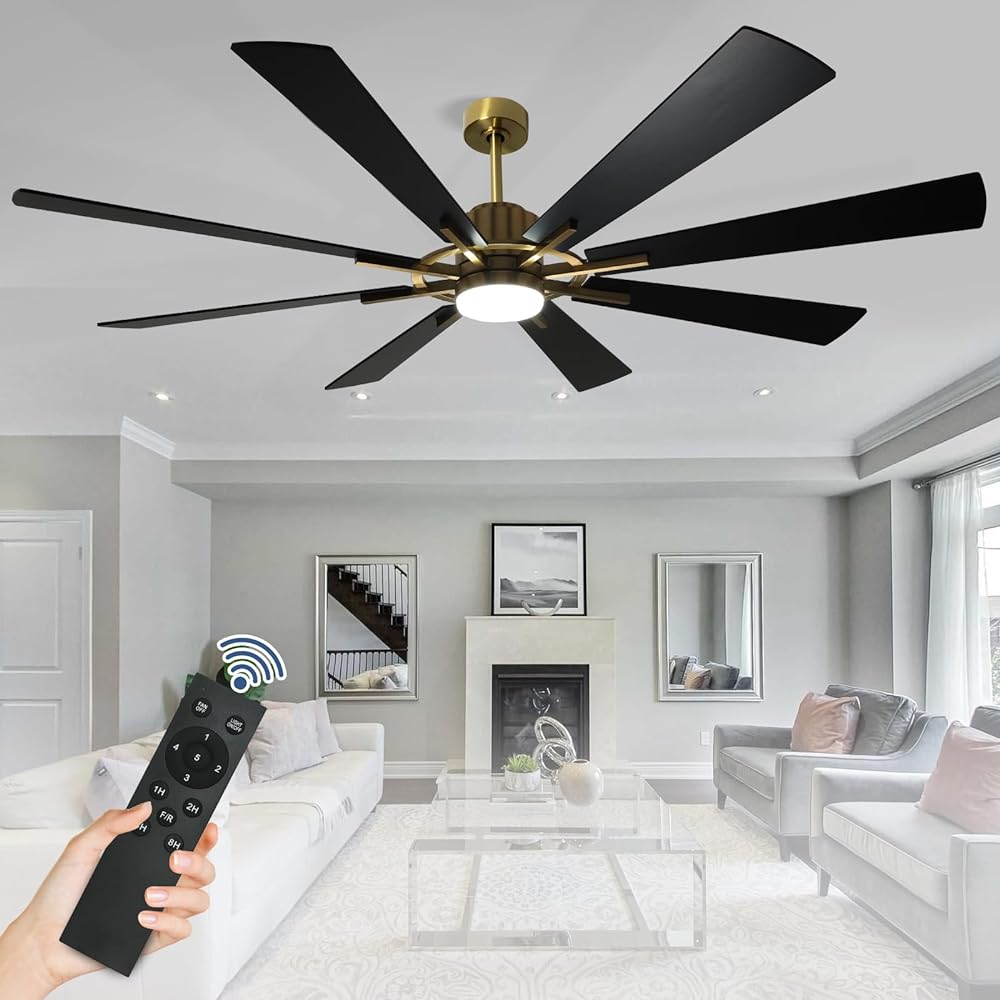 Depuley 72" Black Farmhouse Ceiling Fans with Lights and Remote, Large Reversible Modern Ceiling Fan with 5-Speed, Indoor Outdoor Ceiling Fan for Patio, 3CCT 3000K-6000K Quiet DC Motor 8 Blades, Gold - WS-FPZ45-18C-CO 2 | DEPULEY