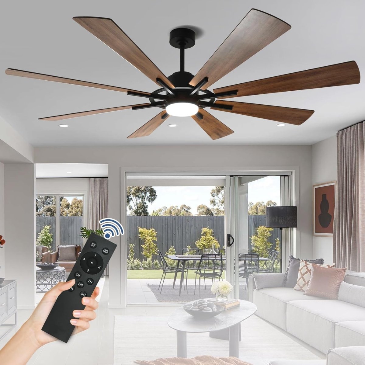 Depuley 72" DC Ceiling Fan with Lights Remote Control, Large Modern Black LED Ceiling Fans, 3-Color Reversible 8 Blades 5 Speed Quiet Motor for Living Room, Patio Hall, Office & Covered Outdoor, Timer - WS-FPZ45-18C-BR 2 | DEPULEY
