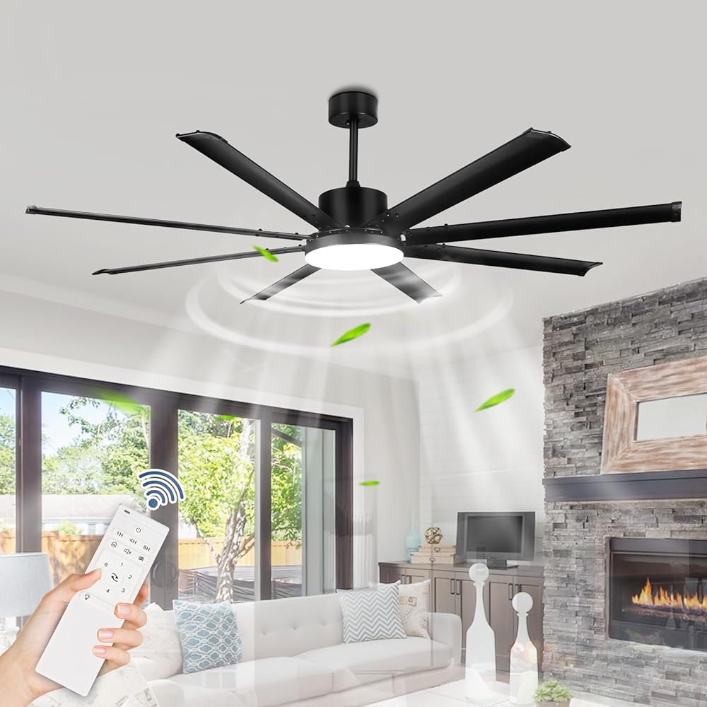 Depuley 72" Large Ceiling Fan with Lights and Remote Control, Farmhouse Black LED Ceiling Fan, Reversible Motor and 8 Blades, 3CCT Selectable Fan Lights for Living Room Porch Patio, 6-Speed, Timer - WS-FPZ57-24C-8-B 1 | DEPULEY