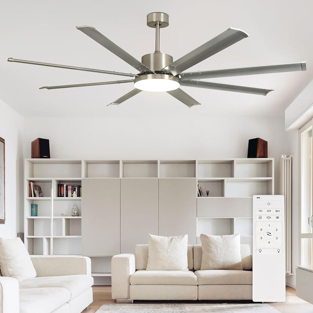 Depuley 72" Large Ceiling Fans with Light and remote, Modern Nickel Reversible Ceiling Fan with Light LED and 8 Aluminum Blades, Outdoor DC Ceiling Fans with 6-Speed for Covered Patios, 3CCT, Timer - WS-FPZ57-24C-8-NS 2 | DEPULEY