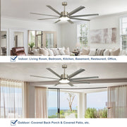 Depuley 72" Large Ceiling Fans with Light and remote, Modern Nickel Reversible Ceiling Fan with Light LED and 8 Aluminum Blades, Outdoor DC Ceiling Fans with 6-Speed for Covered Patios, 3CCT, Timer - WS-FPZ57-24C-8-NS 5 | DEPULEY