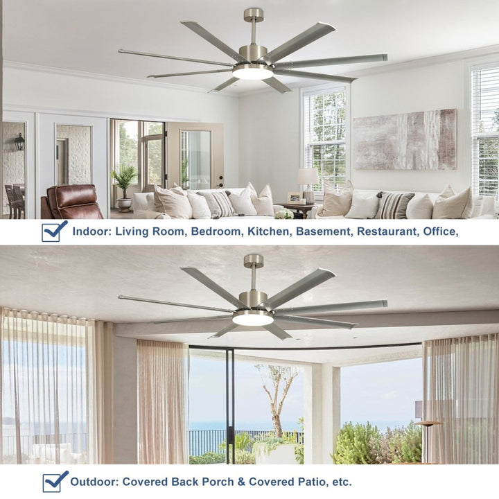 Depuley 72" Large Ceiling Fans with Light and remote, Modern Nickel Reversible Ceiling Fan with Light LED and 8 Aluminum Blades, Outdoor DC Ceiling Fans with 6-Speed for Covered Patios, 3CCT, Timer - WS-FPZ57-24C-8-NS 5 | DEPULEY