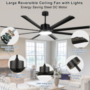 Depuley 80" Ceiling Fan With Lights and Remote, Large Black Ceiling Fans Quiet Reversible DC Motor 8 Aluminum Blades, Modern Ceiling Fan for Kitchen Living Room Patio, 6 Speed 3 CCT 3000K-6000K, Timer - WS-FPZ58-24C-8-B 6 | DEPULEY