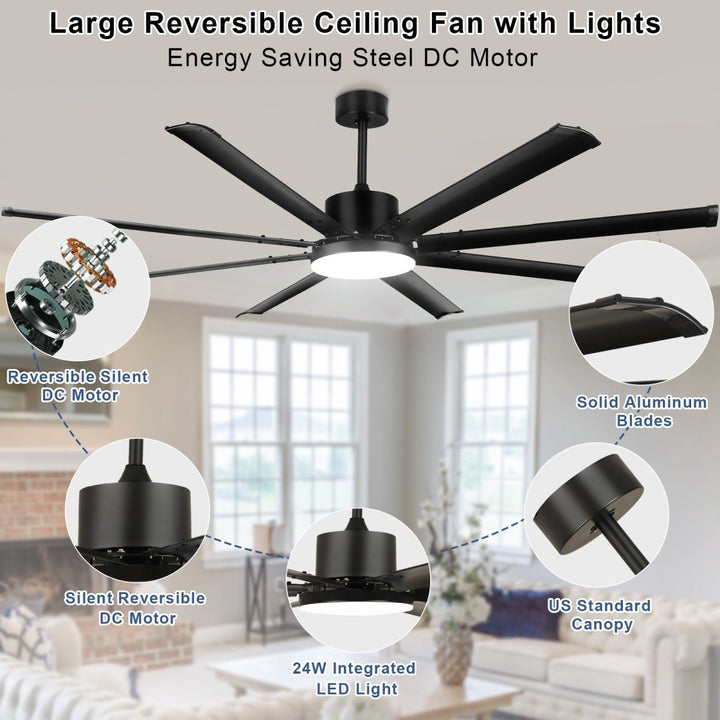 Depuley 80" Ceiling Fan With Lights and Remote, Large Black Ceiling Fans Quiet Reversible DC Motor 8 Aluminum Blades, Modern Ceiling Fan for Kitchen Living Room Patio, 6 Speed 3 CCT 3000K-6000K, Timer - WS-FPZ58-24C-8-B 6 | DEPULEY