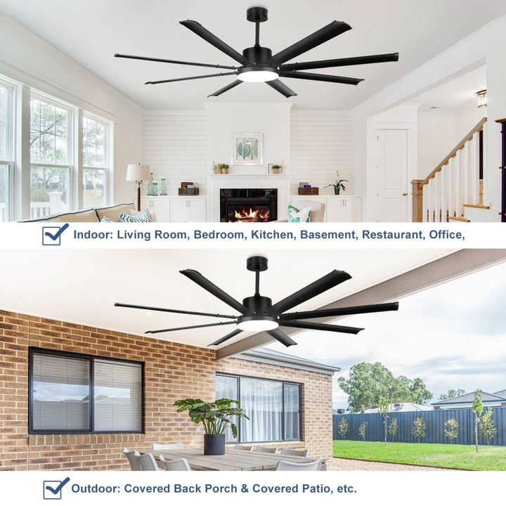 Depuley 80" Ceiling Fan With Lights and Remote, Large Black Ceiling Fans Quiet Reversible DC Motor 8 Aluminum Blades, Modern Ceiling Fan for Kitchen Living Room Patio, 6 Speed 3 CCT 3000K-6000K, Timer - WS-FPZ58-24C-8-B 4 | DEPULEY