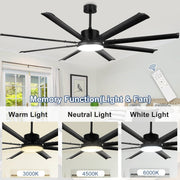 Depuley 80" Ceiling Fan With Lights and Remote, Large Black Ceiling Fans Quiet Reversible DC Motor 8 Aluminum Blades, Modern Ceiling Fan for Kitchen Living Room Patio, 6 Speed 3 CCT 3000K-6000K, Timer - WS-FPZ58-24C-8-B 3 | DEPULEY
