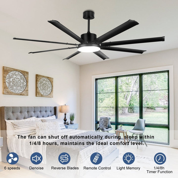 Depuley 80" Ceiling Fan With Lights and Remote, Large Black Ceiling Fans Quiet Reversible DC Motor 8 Aluminum Blades, Modern Ceiling Fan for Kitchen Living Room Patio, 6 Speed 3 CCT 3000K-6000K, Timer - WS-FPZ58-24C-8-B 7 | DEPULEY