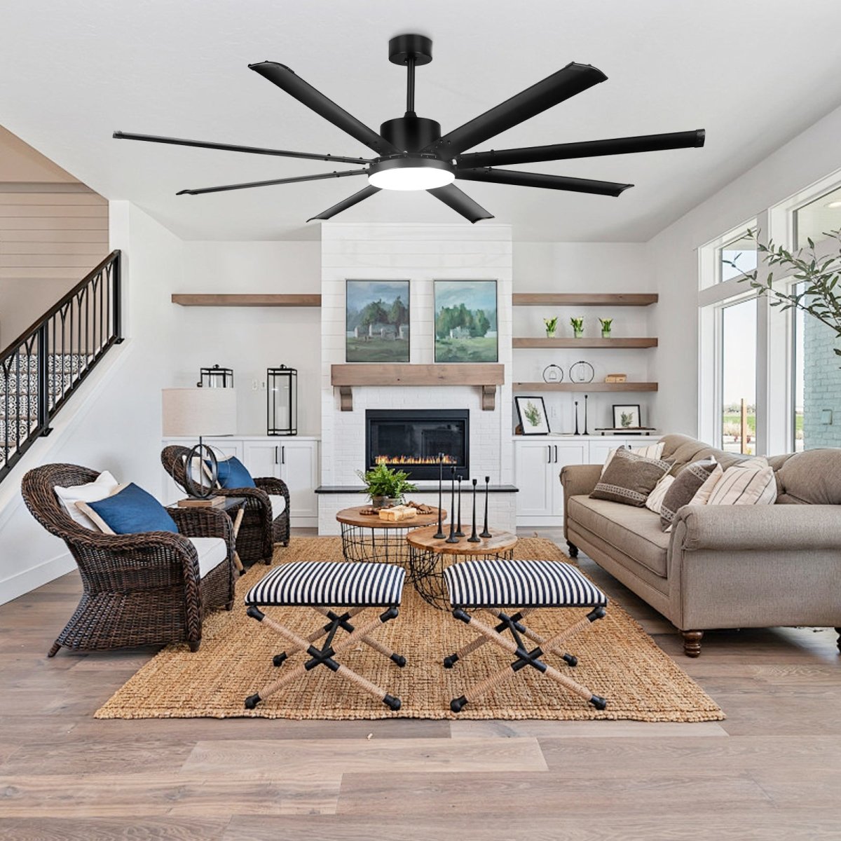 Depuley 80" Ceiling Fan With Lights and Remote, Large Black Ceiling Fans Quiet Reversible DC Motor 8 Aluminum Blades, Modern Ceiling Fan for Kitchen Living Room Patio, 6 Speed 3 CCT 3000K-6000K, Timer - WS-FPZ58-24C-8-B 5 | DEPULEY