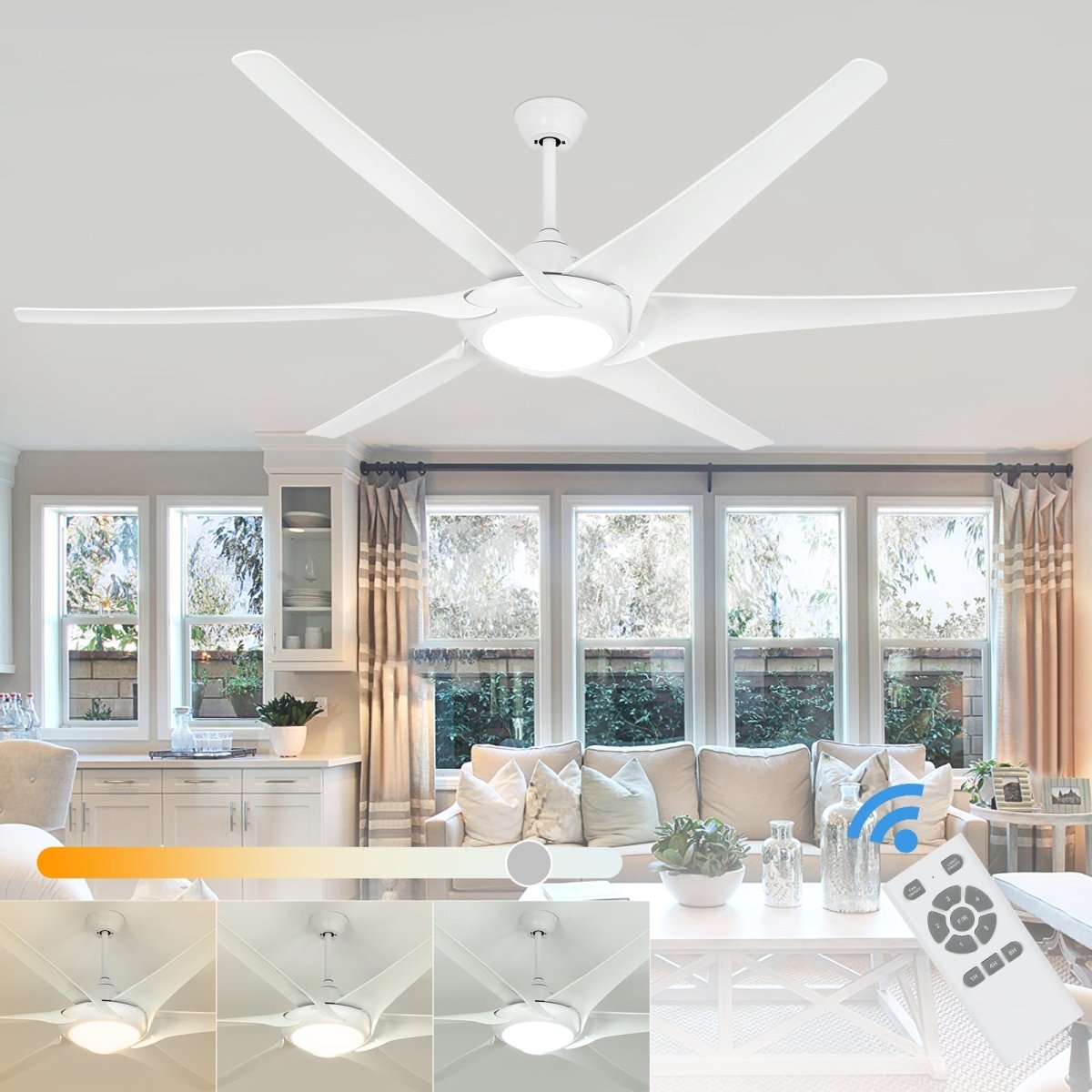 Depuley 80" Ceiling Fan with Lights, Large Reversible Ceiling Fan with 6 Blades, 24W Modern Ceiling Fans with 5-Speed for Living Room & Covered Outdoor, 3 Color Changeable, Timer - WS-FPZ33-24B 1 | DEPULEY