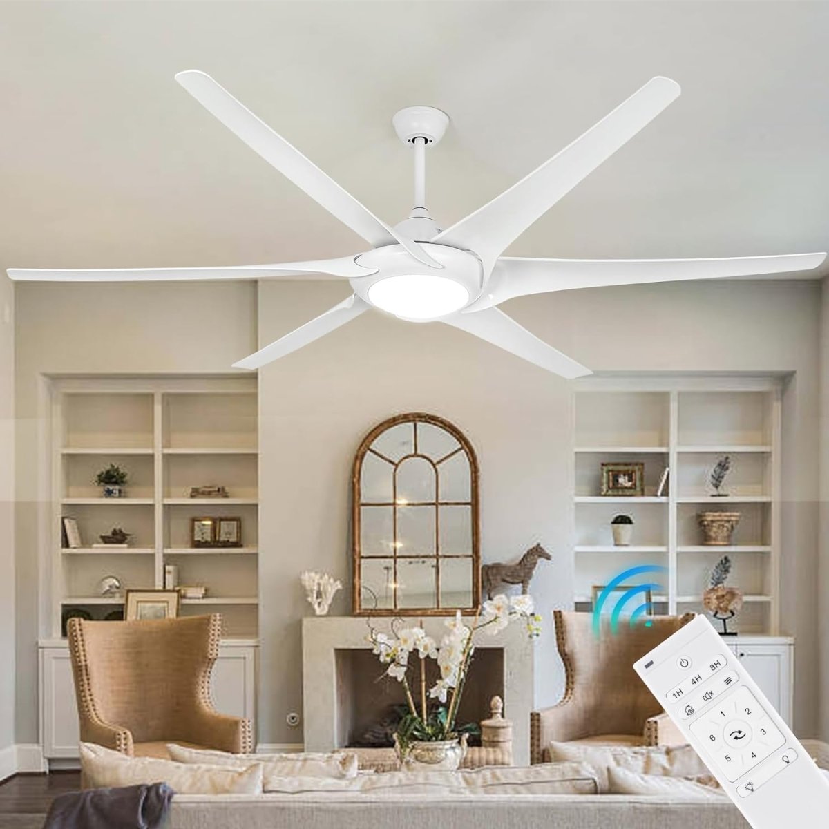Depuley 80" Ceiling Fan with Lights, Large Reversible Ceiling Fan with 6 Blades, 24W Modern Ceiling Fans with 5-Speed for Living Room & Covered Outdoor, 3 Color Changeable, Timer - WS-FPZ33-24B 2 | DEPULEY
