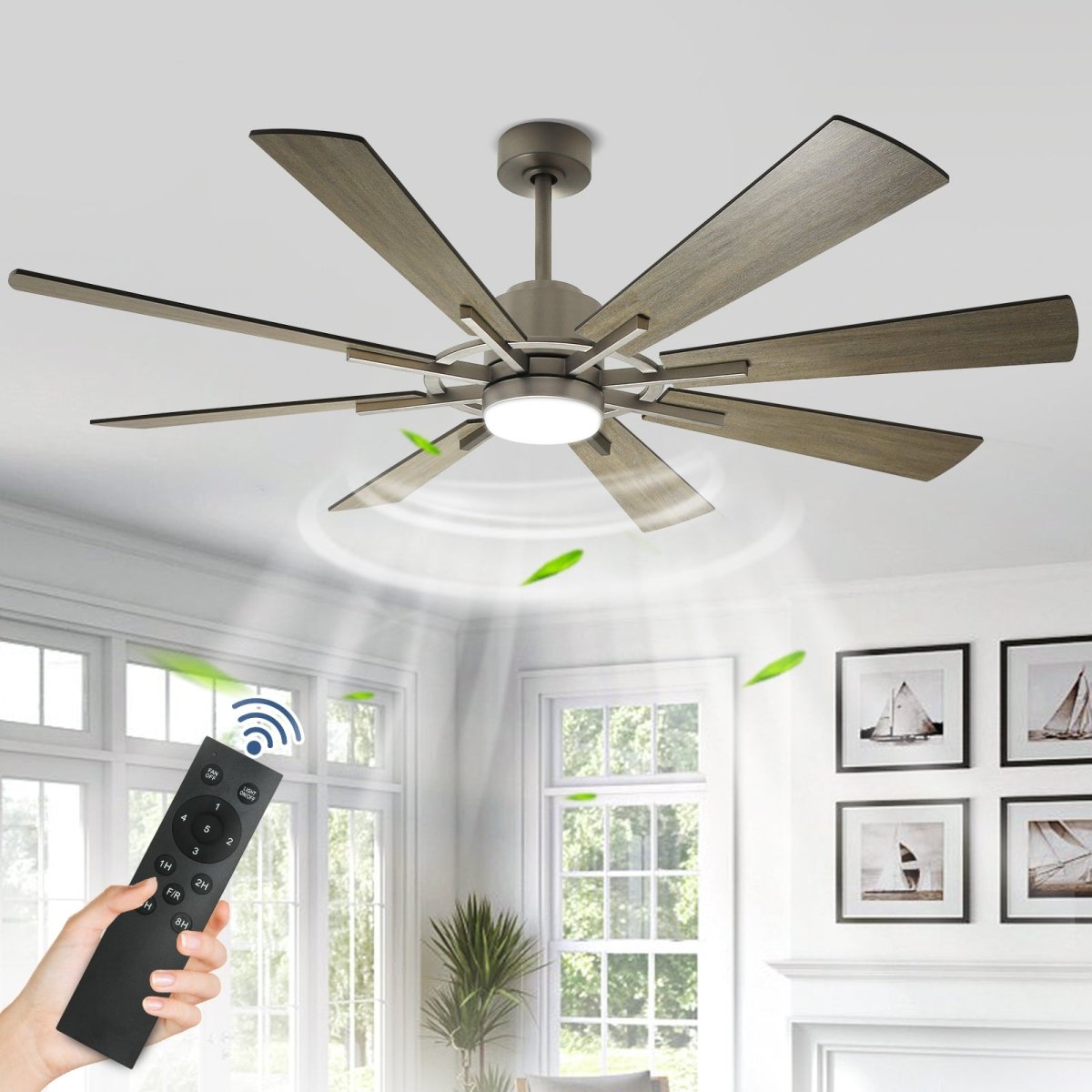 Depuley Ceiling Fan with Lights, 60" Reversible Large Industrial Ceiling fan with 8 Plywood Blades, 3 Light Colors Fandelier Ceiling Fans with Remote for Indoor and Covered Outdoor, 5-Speed Timer Gray - WS-FPZ44-18C-GR 1 | DEPULEY