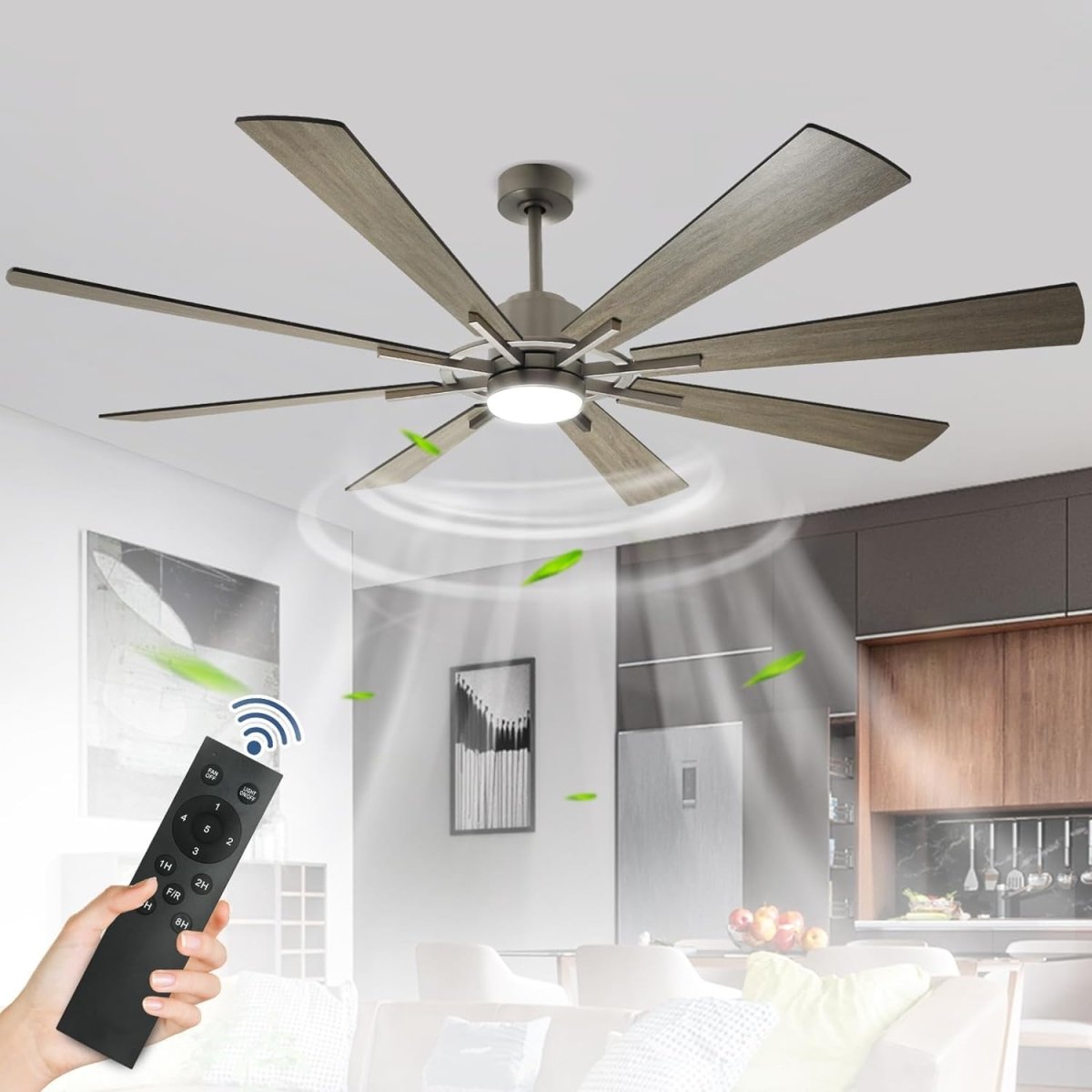 Depuley Large Ceiling Fan with Lights, 72" DC Reversible Ceiling Fan with Light LED, 8 Plywood Blades 5 Speed, Modern Industrial Ceiling Fans Indoor for Living Room, Color Changeable 3000K-6000K, Gray - WS-FPZ45-18C-GR 1 | DEPULEY