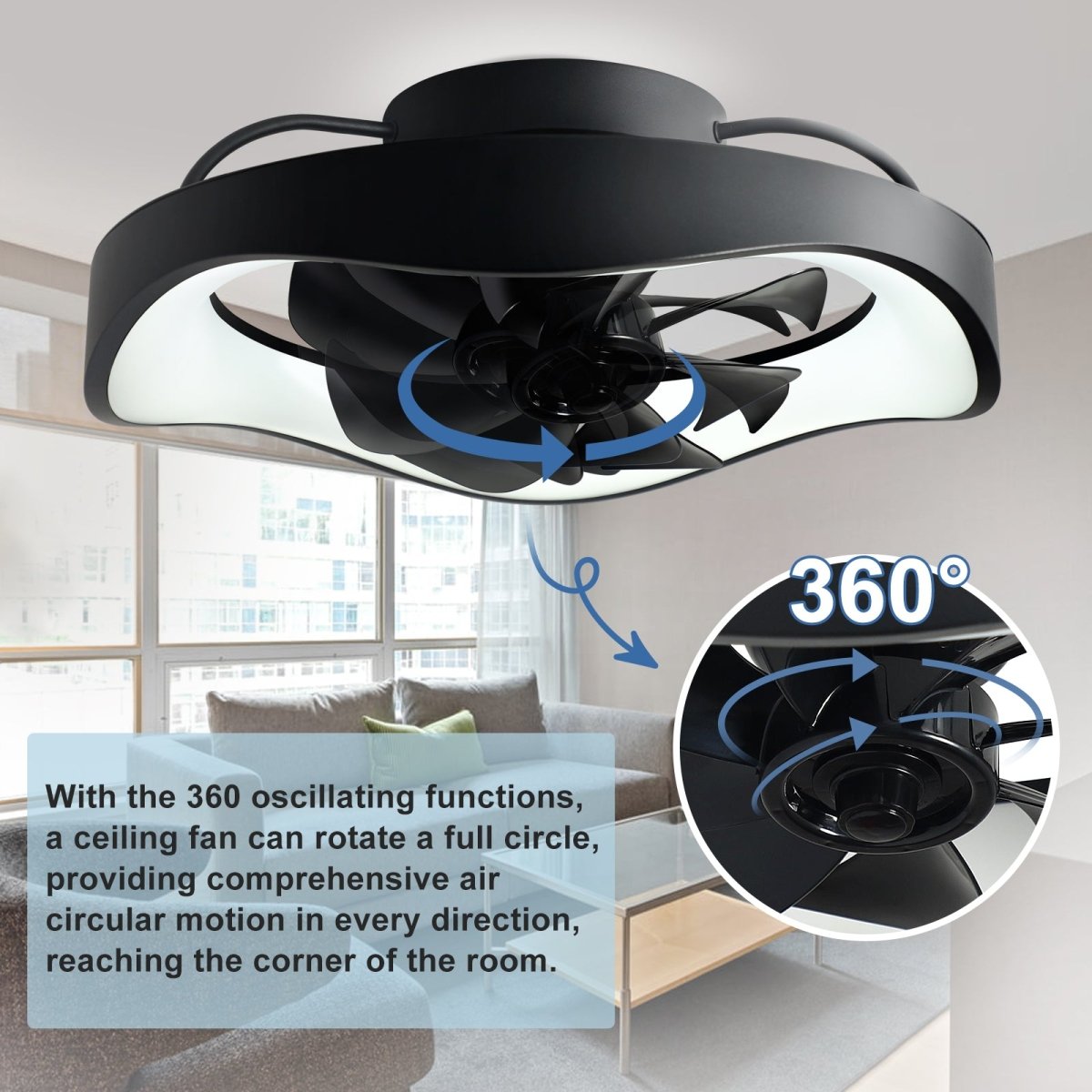 Depuley Modern 20" Low Profile Ceiling Fan- 360° Oscillating, Flush Mount Ceiling Fan with Light and Remote, Dimmable LED Ceiling Fan, 3CCT Adjustable 6 Speeds Timing Fans for Bedroom, Kitchen, Black, Blossom - WS-FPZ53-32C-BK 3 | DEPULEY