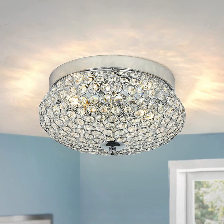 Depuley Modern Crystal Chandelier Flush Mount Ceiling Light Fixture, 2-Light Close to Ceiling Light with Crown Design for Bedroom Kitchen Living Room Foyer Hallway, Chrome Finish - WS-FNC36-40B 9 | DEPULEY