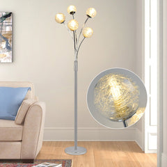 Depuley Modern Globe LED Floor Lamps for Living Room-DLLT Standing Lamps with 5 Lights for Bedroom, Tall Pole Tree Accent Lighting for Mid Century, Contemporary Home, Glass Shade Silver - WSFLL001 1 | DEPULEY