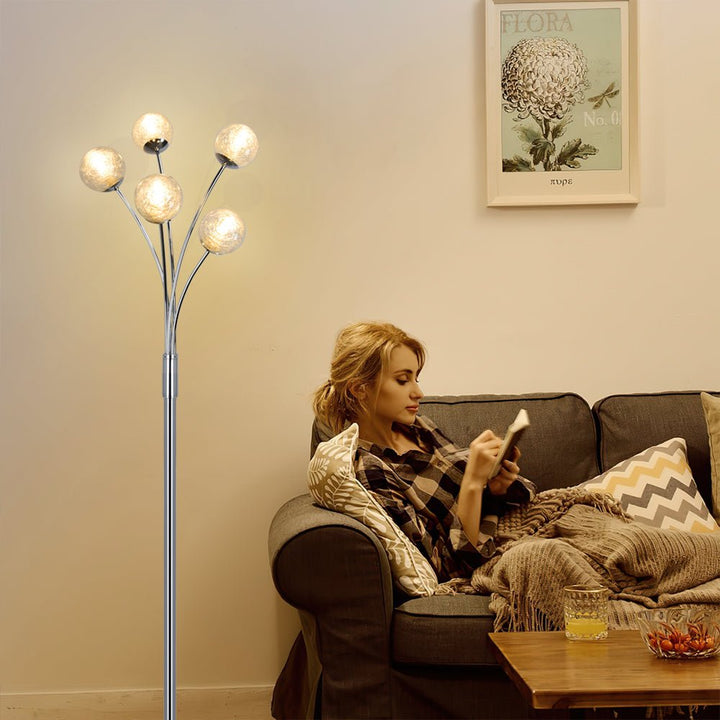Depuley Modern Globe LED Floor Lamps for Living Room-DLLT Standing Lamps with 5 Lights for Bedroom, Tall Pole Tree Accent Lighting for Mid Century, Contemporary Home, Glass Shade Silver - WSFLL001 2 | DEPULEY