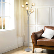 Depuley Modern Globe LED Floor Lamps for Living Room-DLLT Standing Lamps with 5 Lights for Bedroom, Tall Pole Tree Accent Lighting for Mid Century, Contemporary Home, Glass Shade Silver - WSFLL001 13 | DEPULEY