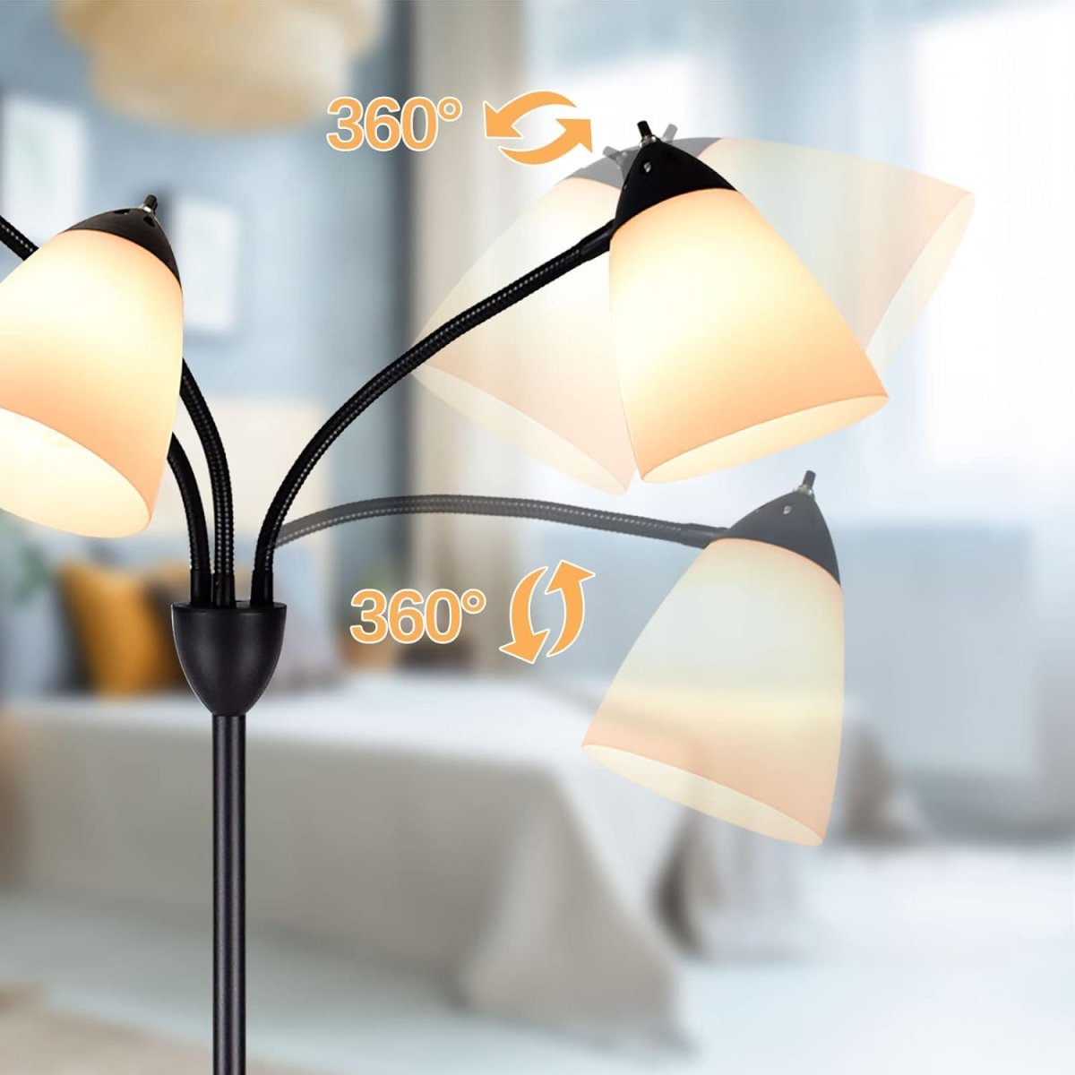 Depuley Modern Reading Floor Lamp 3 Light with Adjustable Flexible Gooseneck Tree Standing Lamp for Living Room Bedroom Study Room Office Black Metal White Shades DEPULEY