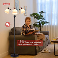 Depuley Modern Reading Floor Lamp, 3-Light with Adjustable Flexible Gooseneck Tree Standing Lamp for Living Room, Bedroom, Study Room, Office -Black Metal White Shades - WSFLL003 4 | DEPULEY