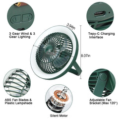Depuley Rechargeable USB Desk Fan 4000mAH, Portable Fan with LED Light, 8" Tabletop Air Circulator Fan with 3 Speeds, Personal Desk Fan with Hanging Hook for Tent, Office - WS-FPZ35-6A 3 | DEPULEY