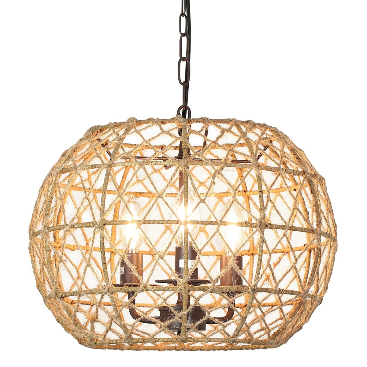 Depuley Rustic Woven Pendant Light, 3-Light Metal Basket Hanging Lights Fixture with Hemp Rope Finish, 39 Inch Adjustable Chain Vintage Chandeliers for Kitchen/Dining Table/Living Room - WS-FND90-40B 1 | DEPULEY