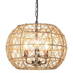 Depuley Rustic Woven Pendant Light, 3-Light Metal Basket Hanging Lights Fixture with Hemp Rope Finish, 39 Inch Adjustable Chain Vintage Chandeliers for Kitchen/Dining Table/Living Room - WS-FND90-40B 1 | DEPULEY