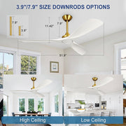 Depuley White Modern Remote Ceiling Fan No Light, Low Profile Ceiling Fans Without Light, 52 - Inch Noiseless Reversible DC Motor for Kitchen/Patio/Farmhouse & Covered Outdoor, Timing - WS - FPZ42 - 18B - WH 11 | DEPULEY