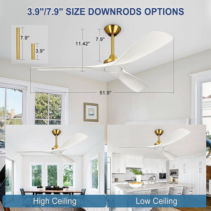 Depuley White Modern Remote Ceiling Fan No Light, Low Profile Ceiling Fans Without Light, 52 - Inch Noiseless Reversible DC Motor for Kitchen/Patio/Farmhouse & Covered Outdoor, Timing - WS - FPZ42 - 18B - WH 11 | DEPULEY