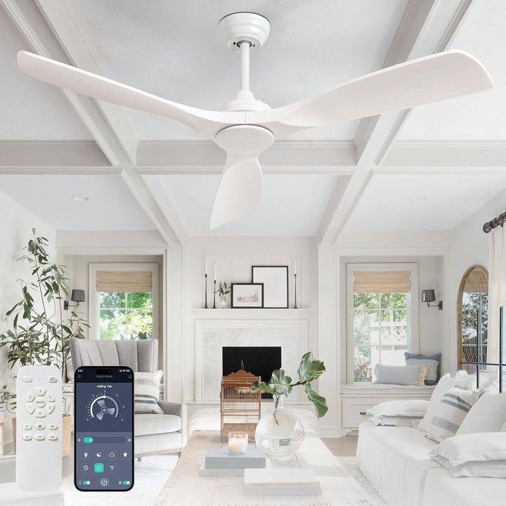 Depuley White Modern Remote Ceiling Fan No Light, Low Profile Ceiling Fans Without Light, 52 - Inch Noiseless Reversible DC Motor for Kitchen/Patio/Farmhouse & Covered Outdoor, Timing - WS - FPZ42 - 18B - WH 10 | DEPULEY