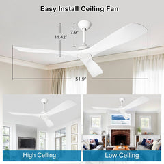Depuley White Modern Remote Ceiling Fan No Light, Low Profile Ceiling Fans Without Light, 52-Inch Noiseless Reversible DC Motor for Kitchen/Patio/Farmhouse & Covered Outdoor, Timing - WS-FPZ42-18B-WH 3 | DEPULEY