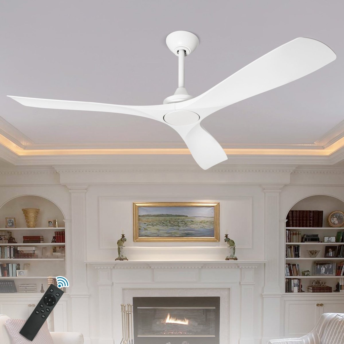 Depuley White Modern Remote Ceiling Fan No Light, Low Profile Ceiling Fans Without Light, 52-Inch Noiseless Reversible DC Motor for Kitchen/Patio/Farmhouse & Covered Outdoor, Timing - WS-FPZ42-18B-WH 1 | DEPULEY
