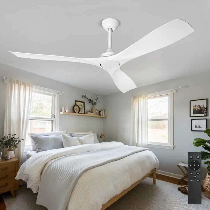 Depuley White Modern Remote Ceiling Fan No Light, Low Profile Ceiling Fans Without Light, 52-Inch Noiseless Reversible DC Motor for Kitchen/Patio/Farmhouse & Covered Outdoor, Timing - WS-FPZ42-18B-WH 2 | DEPULEY